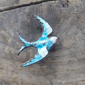 Antique Guilloche Enamel Swallow Bird Brooch